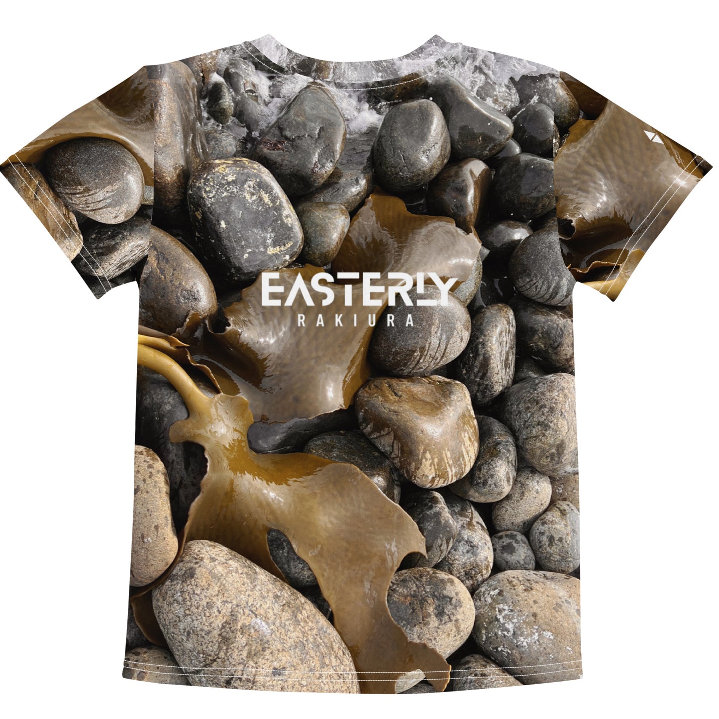 Bolder Beach — Kids' Tee, Back View, White. Stewart Island New Zealand | EASTERLY