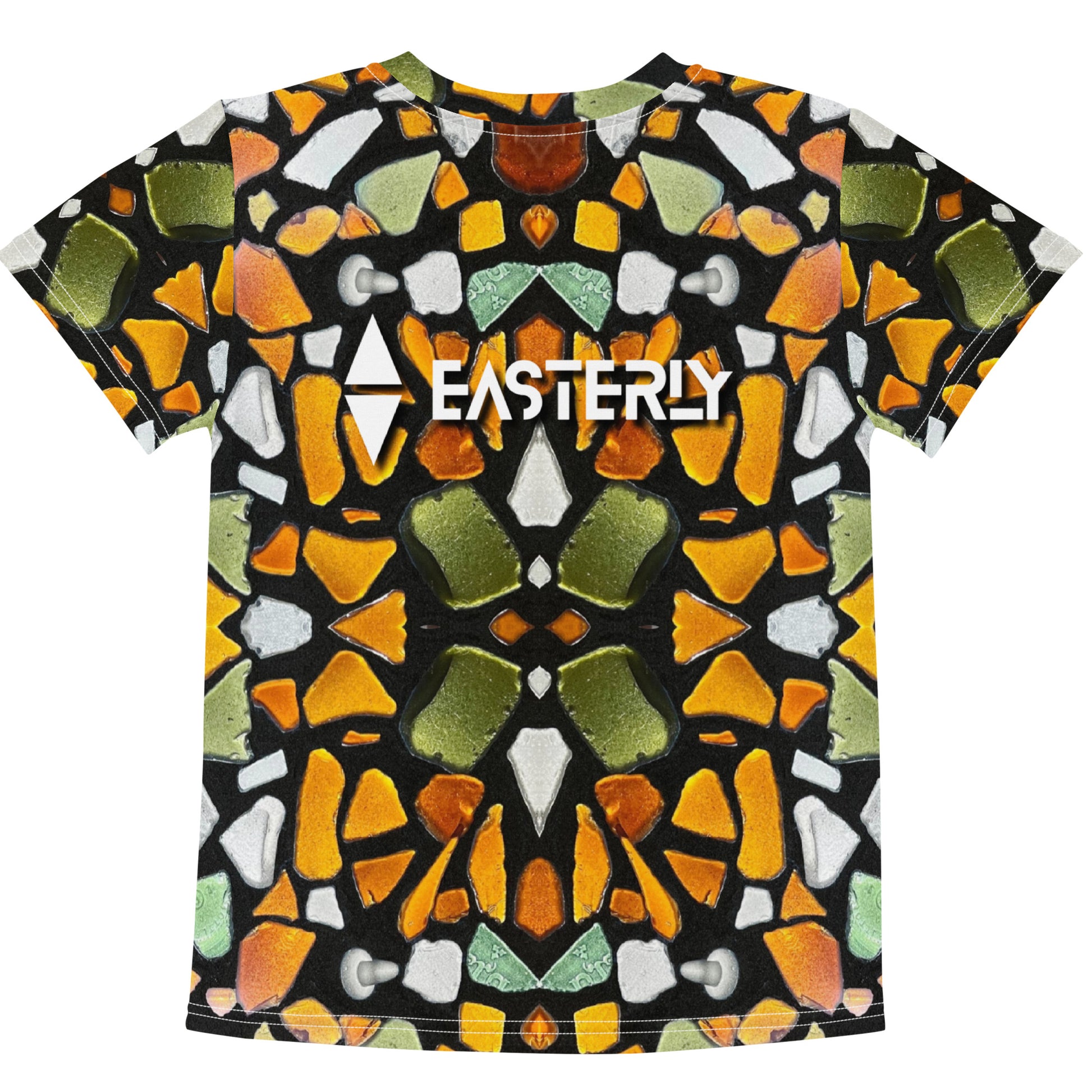 Sea Glass Kids' Tee — back view, all-over print in sea glass tones, Stewart Island, ew Zealand.