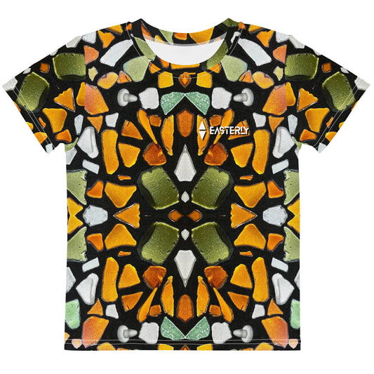 Sea Glass Kids' Tee — front view, all-over print in sea glass tones. Rakiura Art Gallery , Stewart Island, New Zealand.