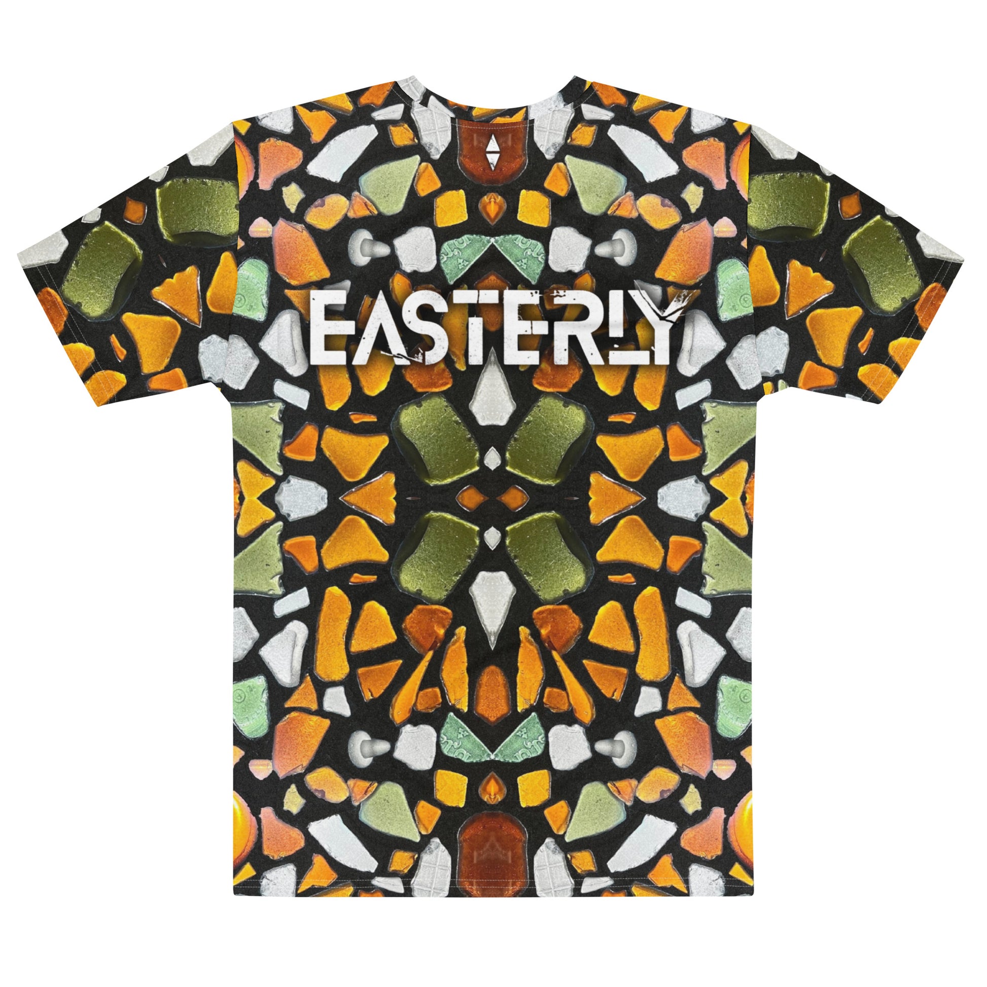 Men's sea glass AOP cotton crew neck t-shirt — back view — EASTERLY Rakiura New Zealand