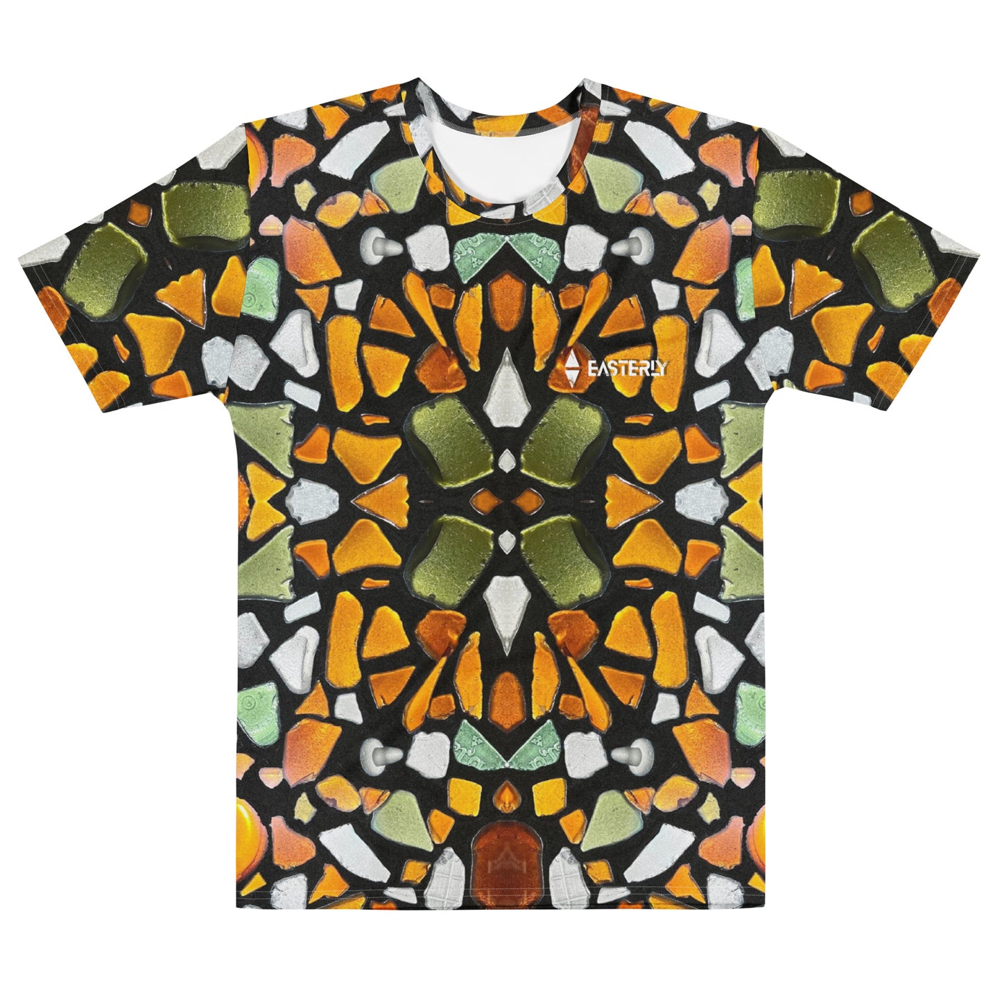 Men's sea glass all-over print cotton crew neck t-shirt — front view — EASTERLY New Zealand