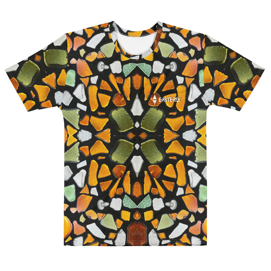Men's sea glass all-over print cotton crew neck t-shirt — front view — EASTERLY New Zealand