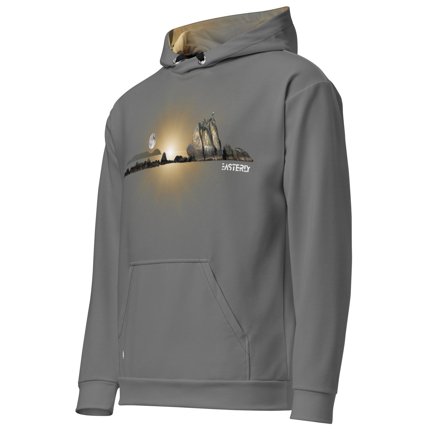 Rise — Unisex Hoodie, Left Front View, White. Stewart Island New Zealand | EASTERLY
