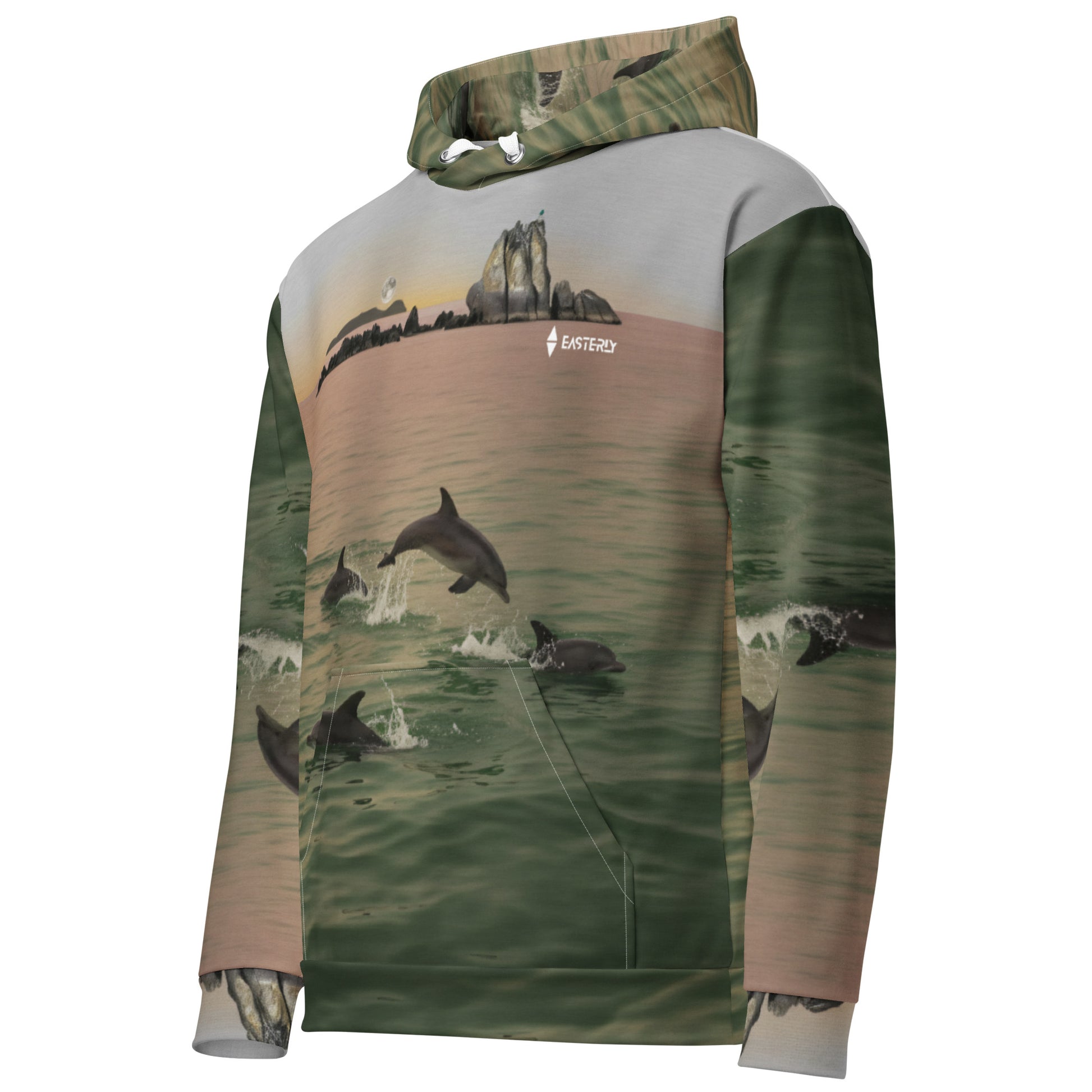 Te Marama Hoodie — EASTERLY, Left Front View, White.