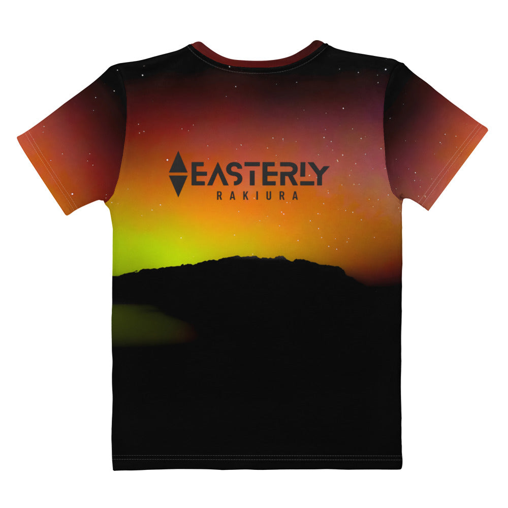 Glowing Skies — Women's Tee, Back View, White. Stewart Island New Zealand | EASTERLY
