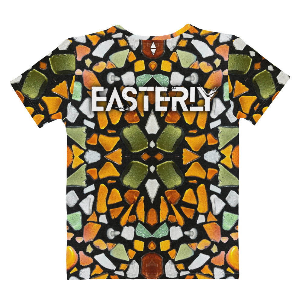 Sea glass kaleidoscope all-over print women's cotton tee — back view — EASTERLY Rakiura New Zealand