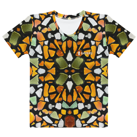 Women's sea glass AOP cotton crew neck t-shirt — front view — made to order — EASTERLY