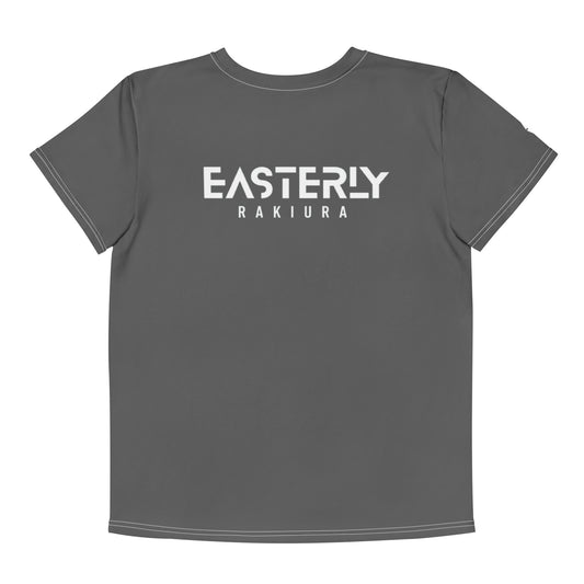 Rise — Youth Cotton Crew Neck T-Shirt, Back View, White. Stewart Island New Zealand | EASTERLY"