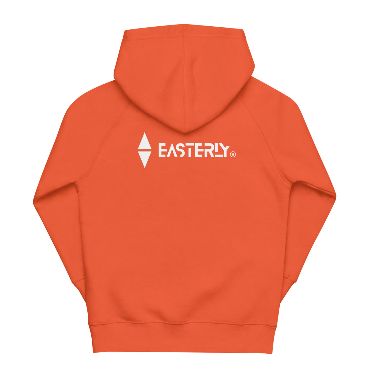 Burnt Orange Sammy Seal kids’ hoodie, back view with white EASTERLY logo.