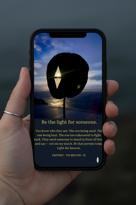 The Beacon — 47 Affirmations to Light the Way, Card 15, Be the light for someone, Phone Mockup. Stewart Island New Zealand | EASTERLY
