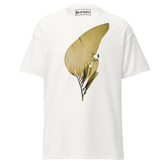 Back view of the mac·ro·cys·tis tee — white Gildan 5000. EASTERLY. Made to order on Rakiura, Stewart Island, New Zealand.