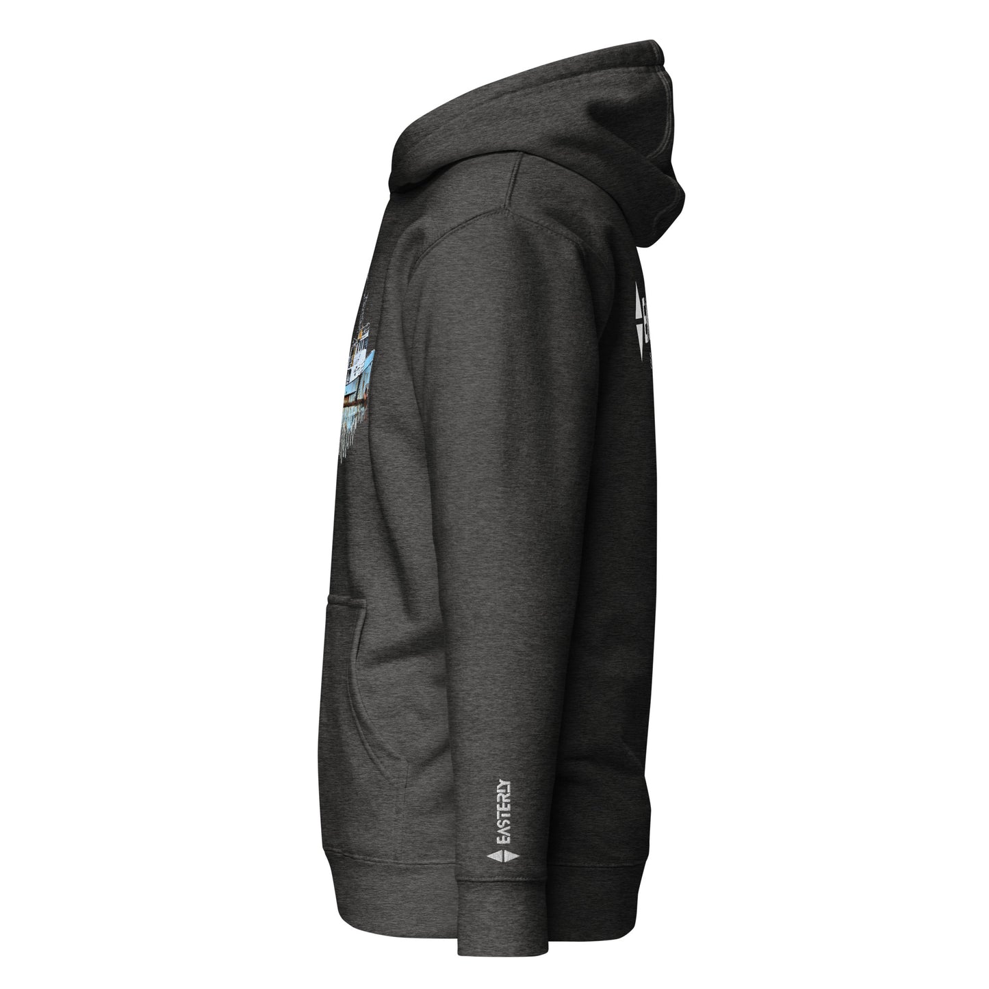 Dark Water — Unisex Hoodie, Left View, Charcoal Heather. Stewart Island New Zealand | EASTERLY
