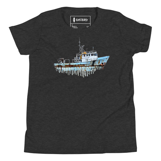 Dark Water — Youth Tee, Front View, Dark Grey Heather. Stewart Island New Zealand | EASTERLY