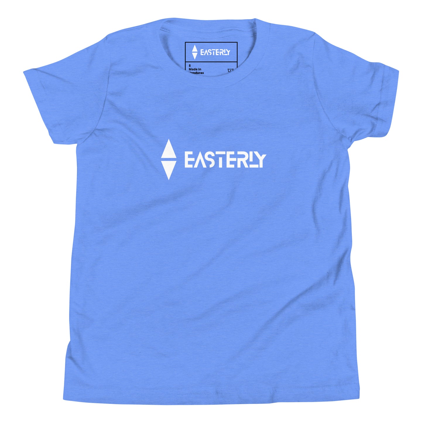 Due East — Youth Tee, Front View, Heather Columbia Blue. Stewart Island New Zealand | EASTERLY